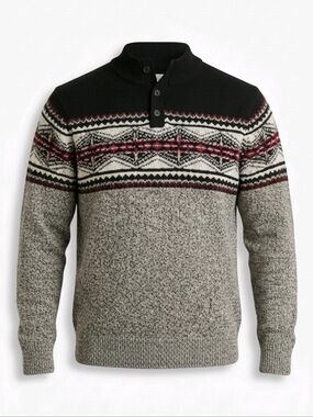 Chaps Black and Gray Crewneck Ski Sweater Mens Large 100% Cotton